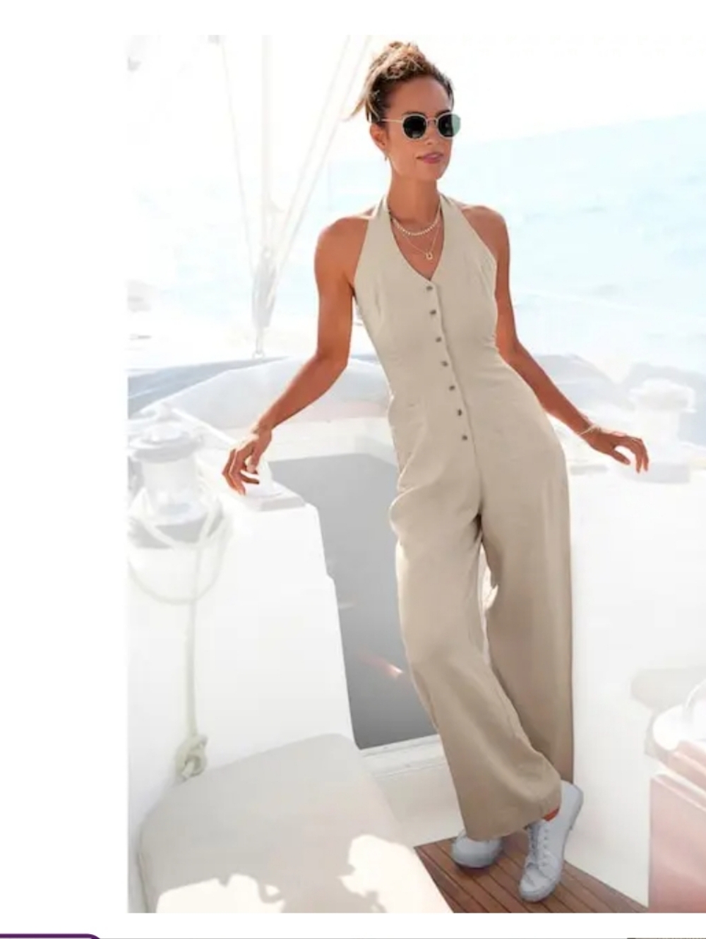LASCANA Linen & Viscose Halterneck Jumpsuit – Black • Size 12